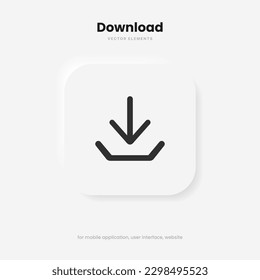 3D download button icon. Upload icon. Down arrow bottom side symbol. Click here button. Save cloud icon push button for UI UX, website, mobile application.