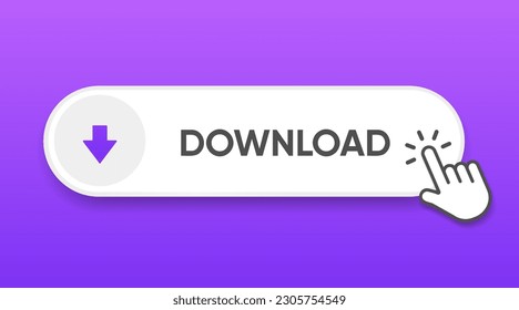 3D download button icon. Upload icon. Down arrow bottom side symbol. Click here button. Save cloud icon push button for UI UX, website, mobile application.