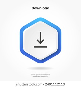 Symbol für 3D-Download-Schaltfläche. Laden Sie das Symbol hoch. Nach unten Pfeilsymbol unten. Klicken Sie hier. Schaltfläche "Cloud-Symbol speichern"für UI UX, Website, mobile Karte