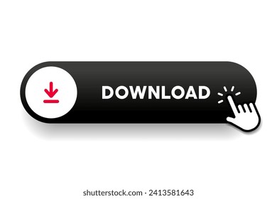 3D download button icon. Upload icon. Down arrow bottom side symbol. Click here button. Save cloud icon push button for UI UX, website, mobile application.