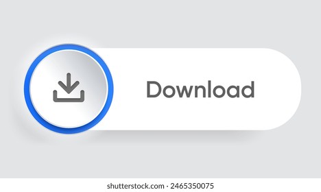 3D download button icon. Upload icon. Down arrow bottom side symbol. Click here button. Save cloud icon push button for UI UX, website, mobile application.