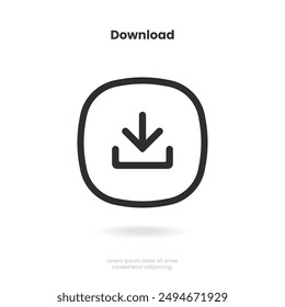 3D download button icon. Upload icon. Down arrow bottom side symbol. Click here button. Save cloud icon push button for UI UX, website, mobile application.
