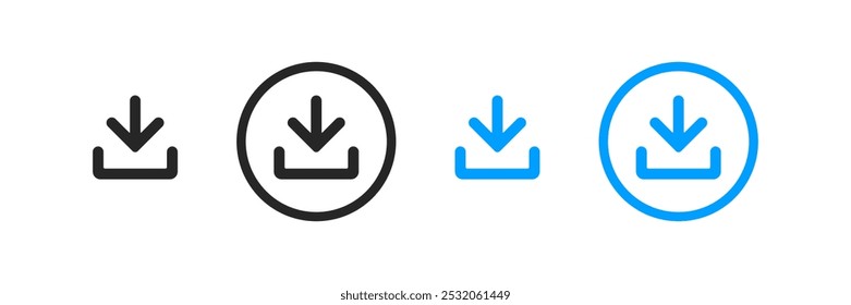 3D download button icon. Upload icon. Down arrow bottom side symbol. Click here button. Save cloud icon push button for UI UX, website, mobile application.