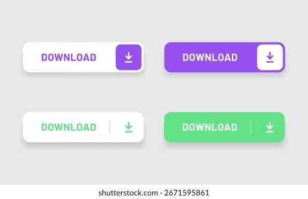 3D download button icon. Upload icon. Down arrow bottom side symbol. Click here button. Save cloud icon push button for UI UX, website, mobile application.