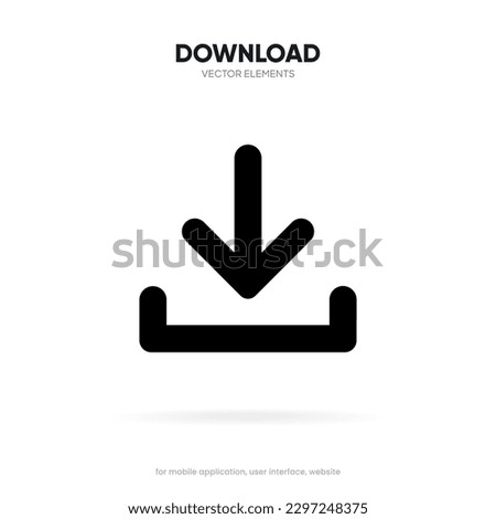 3D download button icon. Upload icon. Down arrow bottom side symbol. Click here button. Save cloud icon push button for UI UX, website, mobile application.