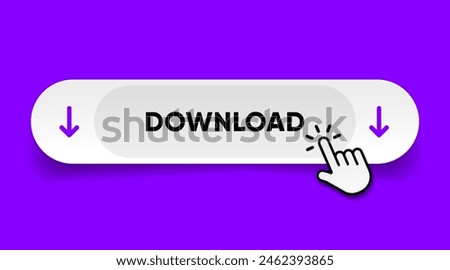 3D download button icon. Upload icon. Down arrow bottom side symbol. Click here button. Save cloud icon push button for UI UX, website, mobile application.