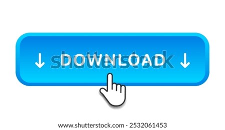 3D download button icon. Upload icon. Down arrow bottom side symbol. Click here button. Save cloud icon push button for UI UX, website, mobile application.
