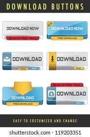 3D download buttons, editable text, high detailed elements