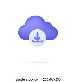 Icono de descarga 3D del vector de nube aislado en fondo blanco. Se puede usar para muchos fines. Vector moderno y de moda en estilo 3d.