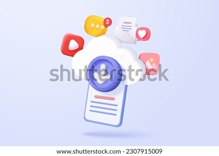 3d download data icon to cloud digital with mobile phone 3d concept for upload file sharing and data transfer. download multimedia to smartphone. 3d cloud storage icon vector render illustration