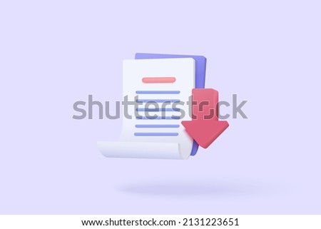 3d download document vector icon concept. 3d white clipboard task management todo check list. Reading mark symbol on website. download content for note book. 3d vector render isolated on background