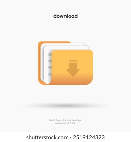 Pasta de download 3d. Ícone Pasta. Ícone Carregar. Seta para baixo símbolo da lateral inferior. Clique aqui botão. Salvar o botão de ação do ícone da nuvem para UI UX, site, aplicativo móvel.