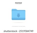 3d download icon button. Folder icon. Upload icon. Down arrow bottom side symbol. Click here button. Save cloud icon push button for UI UX, website, mobile application.