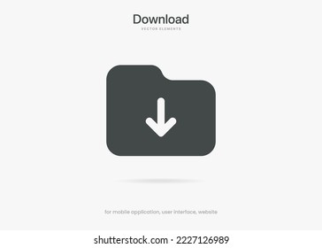 3d download icon button. Folder icon. Upload icon. Down arrow bottom side symbol. Click here button. Save cloud icon push button for UI UX, website, mobile application.