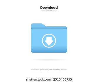 Botão ícone de download 3d. Ícone Pasta. Ícone Carregar. Seta para baixo símbolo da lateral inferior. Clique aqui botão. Salvar o botão de ação do ícone da nuvem para UI UX, site, aplicativo móvel.