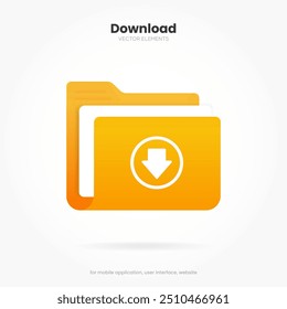 Botón de icono de Descarga 3D. Icono de carpeta. Icono de Cargar. Símbolo del lado inferior de la flecha hacia abajo. Hacer clic aquí Botón. Guardar Botón de empuje del icono de la nube para UI UX, Sitio web, aplicación móvil.