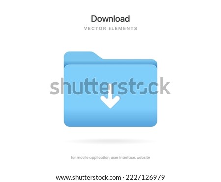 3d download icon button. Folder icon. Upload icon. Down arrow bottom side symbol. Click here button. Save cloud icon push button for UI UX, website, mobile application.