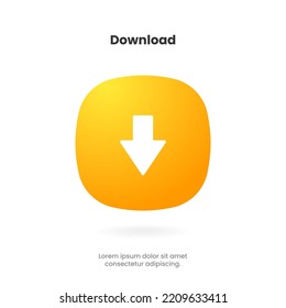 Schaltfläche "3D-Download-Symbol". Laden Sie das Symbol hoch. Nach unten Pfeilsymbol unten. Schaltfläche für Cloud-Symbol speichern