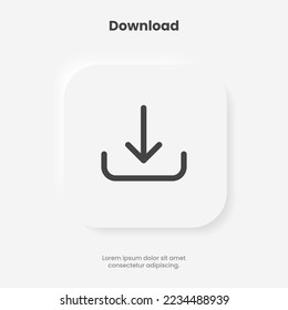 botón de icono de descarga 3D. Icono de envío. Símbolo de descarga, signo. Símbolo inferior de la flecha abajo. Botón de inserción de icono en la nube para la aplicación móvil del sitio web ui ux