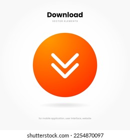 3D download icon button. Upload icon. Download symbol, sign. Down arrow bottom side symbol. Save cloud icon push button for ui ux website mobile app