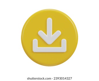 3D download icon button. Upload icon. Download symbol, sign. Down arrow bottom side symbol