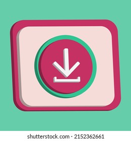 Icono de descarga 3D vector con fondo turquesa y rosa, mejor para imágenes de diseño de propiedades, colores editables