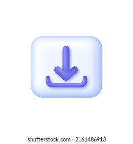 Icono de descarga 3D aislado en fondo blanco. Cargar símbolo de datos de Internet. Se puede usar para muchos fines. Vector moderno y de moda en estilo 3d.