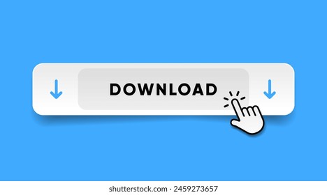 3d download now button with hand cursor. Save cloud icon button hand pointer clicking. Click here banner with shadow. Click push button isolated. Online shopping.