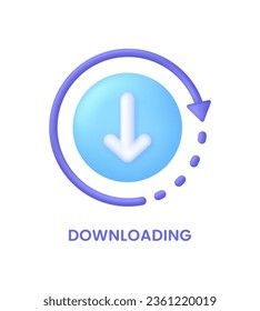 3D Downloading icon. Load internet data symbol. Trendy and modern icon in 3d style for web design.