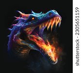 3d dragon rainbow art space vector illustration
