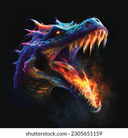 3d dragon rainbow art space vector illustration