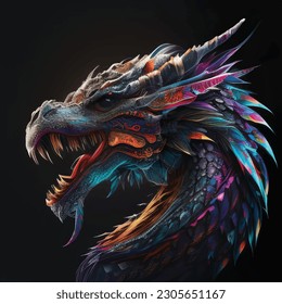 3d dragon rainbow art vector illustration