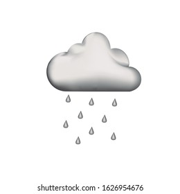 3d drawing of a cloud with raindrops. Cartoon image of a white cloud with water.
