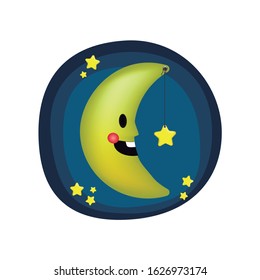 3d drawing of the crescent moon. Funny image for children.