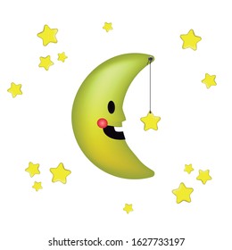 3d drawing of the crescent moon. Funny image for children.