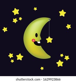 3d drawing of the crescent moon. Funny image for children.