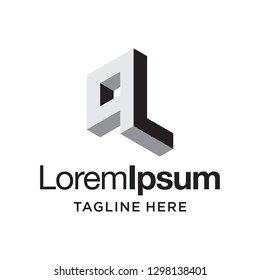 3D Drawing Initial Letter QL LQ Logo Design Inspiration