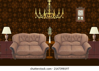 3D Drawing Room With Fancy Sofas Vector Art 