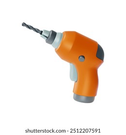 3d Drill Construction and Repair Concept Cartoon Design Style Isolated on a White Background. Vector illustration