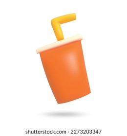3D drink cup on white background. Plasticine cartoon style icon. Vector illustration design. 