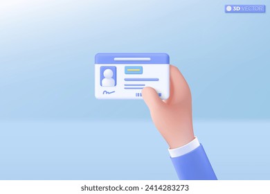 3d Driver license or id card with photo icon symbol. plastic card, badge icon, security card, employee card, Trendy and modern concept. 3D vector isolated illustration, Cartoon pastel Minimal style.