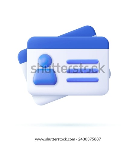 3d Driver license, id card, plastic card, badge icon. 3d rendering. Vector illustration