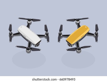 3D drone with action camera, follow-me drone, mini-drone, yellow and white.