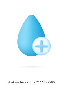 Icono de agua gota y más 3D. Concepto de aumento de la hidratación o de la adición de agua. Vector moderno y moderno de estilo 3d