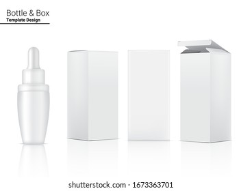 3D Dropper Bottle Mock up Realistic Cosmetic and Box for Skincare Product on White Background Illustration. Health Care and Medical Concept Design.