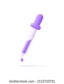 3d dropper isolated on white background. Pipette icon. Medicine dropper. Trendy and modern vector in 3d style.