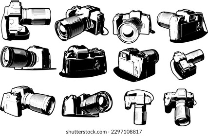 "3D DSLR Camera Silhouette Pack from All Perspectives"
"Comprehensive 3D DSLR Camera Silhouette Set"
"Complete 3D Model Set of DSLR Camera from Every Angle"