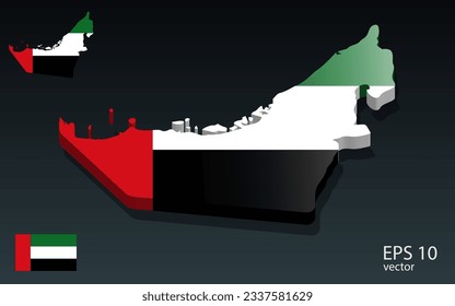 3D dubai map and flag . 3D shape design . Independence day concept . Perspective view . Vector