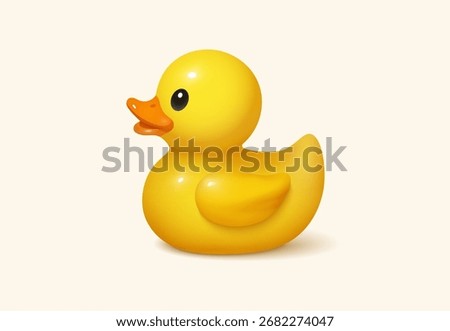 3d duck rubber yellow bathroom toy element side view. Yellow duck 3d kid baby rubber icon object.