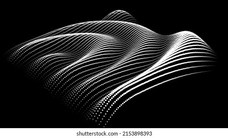 3d Dynamic Node Of Big Data Dots Science. Wave Infinity Sinusoid Line From Particles. Swirl Hill Electric Neon Bulge Topology. Vibrate Waveform Drum Music Background. Sea Research Science Drip Drop